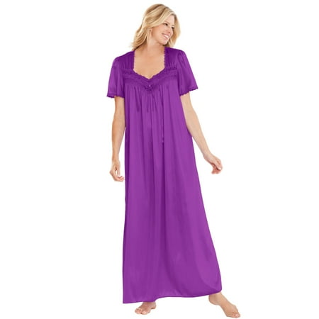 

Only Necessities Women s Plus Size Long Silky Lace-Trim Gown Pajamas