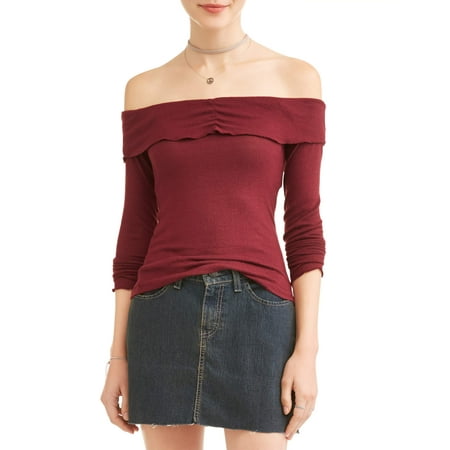 Derek Heart Juniors' Brushed Knit Ruffle Flounce Off the Shoulder Top