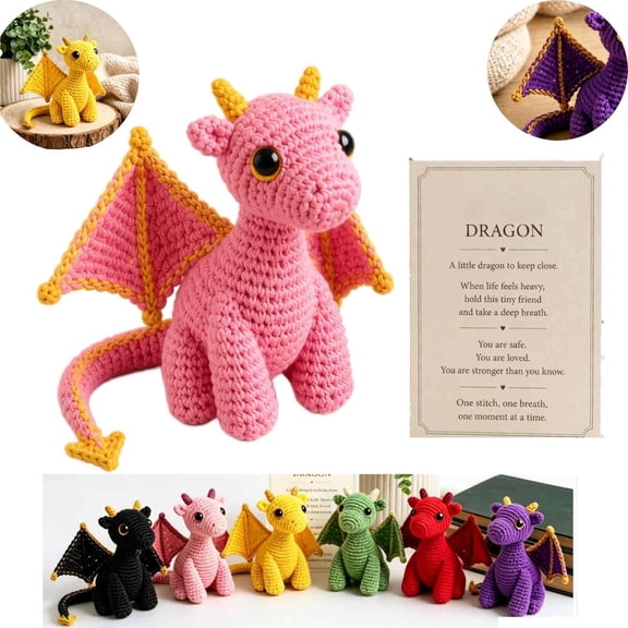 Emotional Support Dragon Pocket Buddy, Cute Dragon Plush Stuffed Animals with Encouragement Card, Anxiety Relief Desk Decor, Fantasy Gift for Students & Adults (Pink)