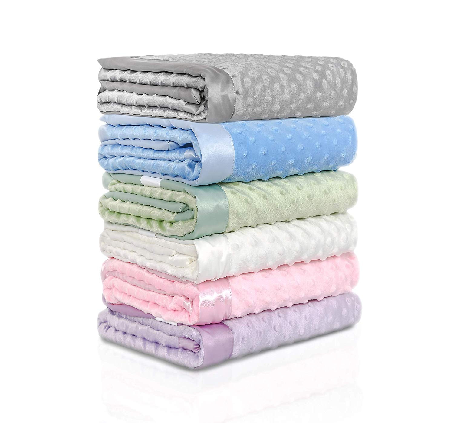 KOYOU BABY - Soft Minky Plush Reversible Baby Blanket with Dotted Backing and Silky Trim (30 x