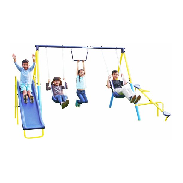 Sportspower Outdoor Super First Metal Swing Set with Trapeze, Teeter