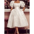 thumbnail image 2 of Women's White Lace and Satin A-Line Midi Silhouette Midi Dress with Square Neck for Wedding Guest, Prom and Evening Party, 2 of 2