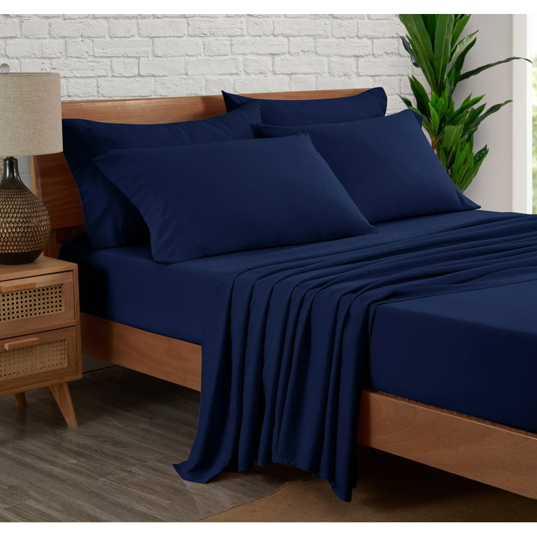 Mainstays Soft Wrinkle Resistant Microfiber King Navy Sheet Set, Blue