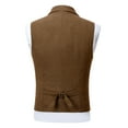 thumbnail image 4 of RYDCOT Mens Suit Vest Lapel Single Breasted Multi Pockets Suit Herringbone V Neck Waistcoat Sleeveless Top Brown, 4 of 5