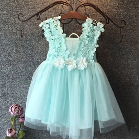 

Kids Baby Girls Princess Dress Pageant Wedding Party Dress Floral Lace Tulle Ribbon Mesh Dress Birthday Gift 2-7Y