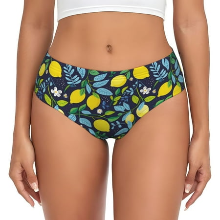 Womens Underwear - Lemon floral leaves print No Show Seamless Underwear for Women  Stretch Women s Panties  Hipster Soft Comfort Ladies Panties Bikini Underwear Briefs