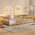 thumbnail image 3 of Bellemave Twin Size Floor Beds, Wood Montessori Bed with Fence Railings & Support Slats, No Box Spring Needed (Natural）, 3 of 7