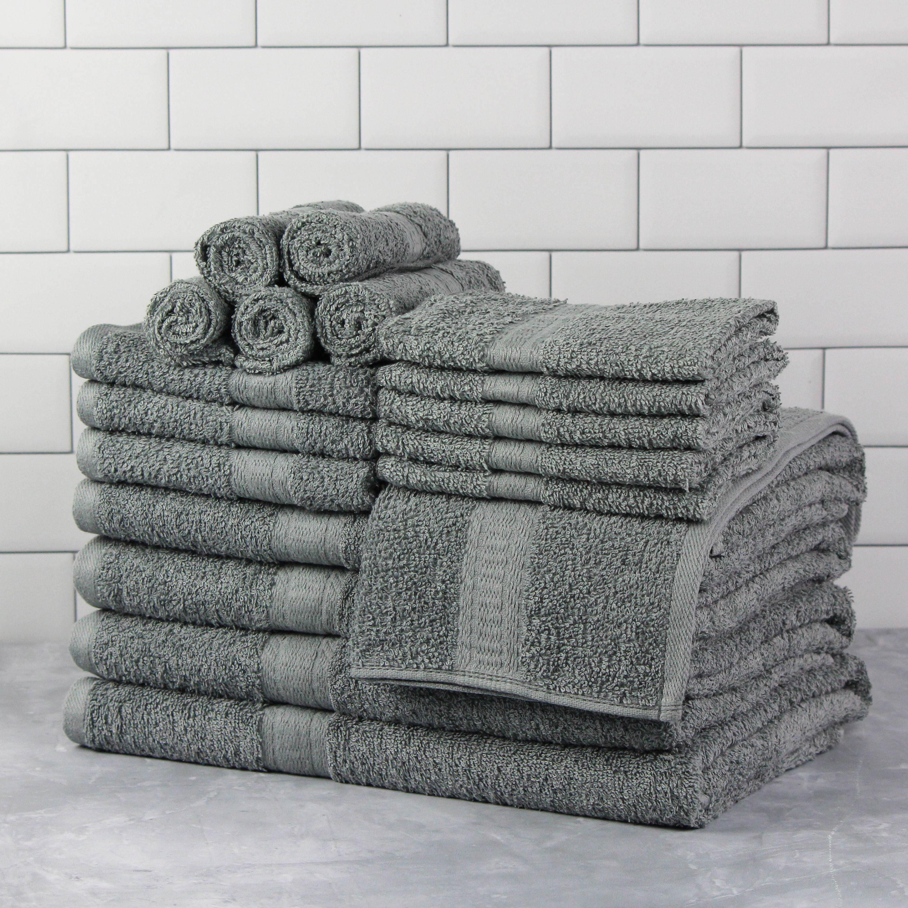 Mainstays Basic Solid 18-Piece Bath Towel Set Collection, School Grey - image 3 of 10