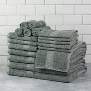 Mainstays 18 Piece 100% Cotton Towel Set, 4 Bath , 4 Hand and 10 Washcloths, Super Soft and Highly Absorbent Basic Solid Towel Set for Bathroom, Hotels, Spa and Gym – Grey