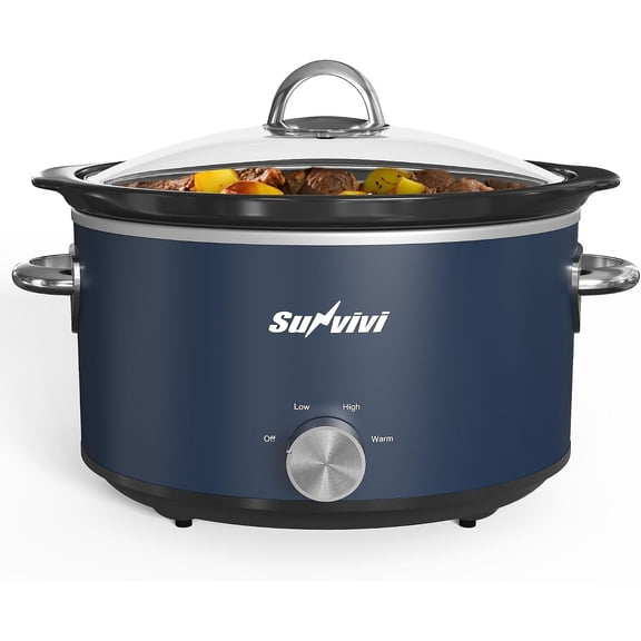 4 Quart Slow Cooker and Mini Food Warmer with 3 Heating Settings, Removable Ceramic Pot, Dishwasher Safe Glass Lid, Stainless Steel