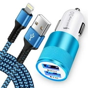 Car Charger,iPhone Car Charger Adapter with iPhone Charger Cable 10ft HAOANO QC3.0+2.4A Dual Port USB Fast Car Charger Compatible for iPhone Fast Charging Cable 10ft Cigarette Lighter Socket