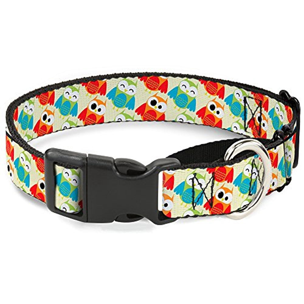 Buckle-Down Martingale Dog Collar - Owls Flip Black Mauve Sage - 1" Wide - Fits 15-26" Neck Size - Large
