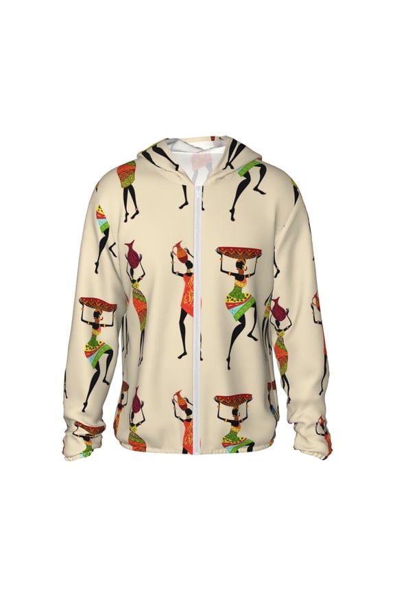 African Women Print Men's Women Light Jacket Full Zip Sun Protection Hoodie Long Sleeve Sun Shirts for Men Hiking Fishing Zip Pockets-X-Large