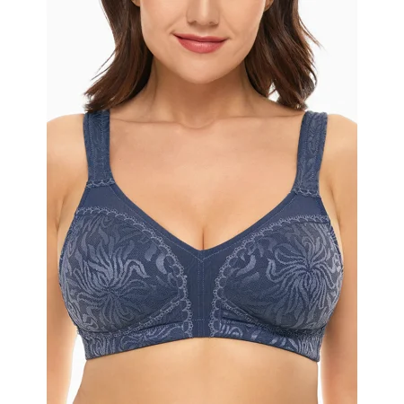 Wingslove Women s Full Coverage Plus Size Bra Non Padded Wireless Minimizer Bra  Gray Blue 46DD