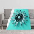 thumbnail image 2 of Durable Soft Flannel Blanket - Cozy Turquoise Flower Design with Striped Petals Perfect for Sofa Travel Bed & Chair, 2 of 7