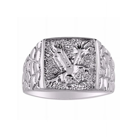 RYLOS Men's Sterling Silver Ring with Diamonds, Featuring Designer Patriotic Eagle Design - Handsome Men's Silver Rings Size 6