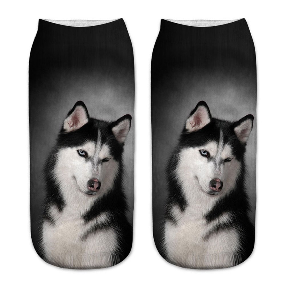 Shopslong 1 Pair 3D Printed Socks Puppy Dog Low Cut