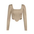 thumbnail image 4 of Pompotops Woman Solid Color Square Collar Sexy Puff Sleeve Corset Short Top, 4 of 9