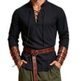 thumbnail image 4 of LEKWK Renaissance Costume Men Medieval Costume Lace-Up V-Neck Pirate Shirt Pants with Vintage Belt and Arm Guards for Halloween Cosplay, 4 of 5
