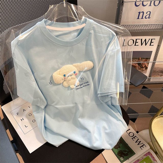 Sanrio Cinnamoroll T Shirt Summer Fashion Cartoon For Y2k Girls Casual Loose Cute Clothes Tops Women Harajuku Street Style Top qiuyongming unisex