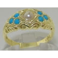 thumbnail image 2 of LBG 14k Yellow Gold Cultured Pearl and Turquoise Womens Band Ring - Size 7, 2 of 6
