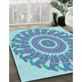 thumbnail image 3 of Ahgly Company Machine Washable Indoor Rectangle Transitional Silk Blue Area Rugs, 2' x 5', 3 of 7