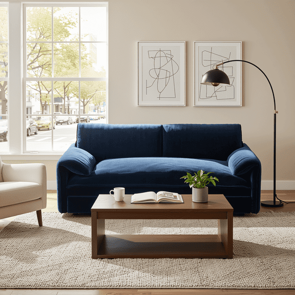 FurnitureR 66" Queen Sleeper Sofa Bed with Storage, 3-in-1 Hydraulic Pull Out Couch, Navy Blue Velvet