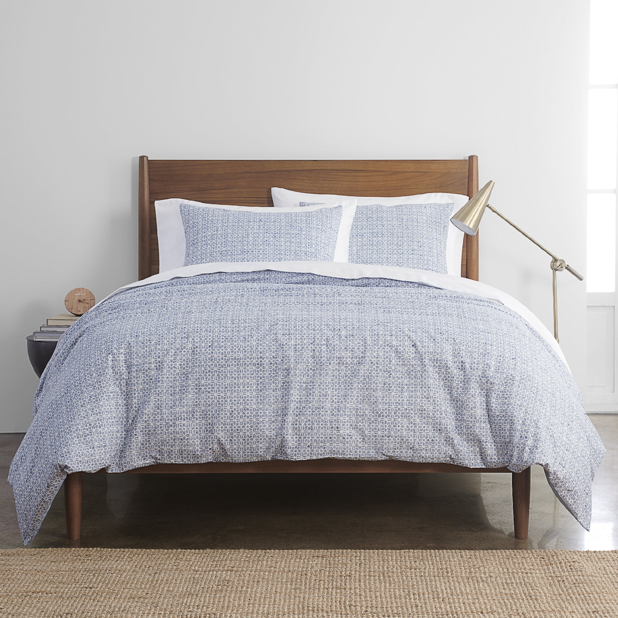 100 Cotton King Percale Duvet Set 3 Piece Blue Distress Tile Print by Simply Put