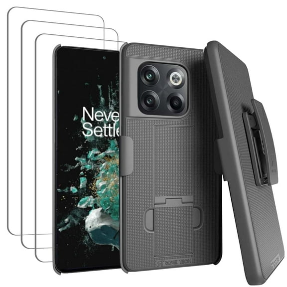 OnePlus 10T 6.7" (2022) Shell Holster Combo Case   3-Pack Tempered Glass Screen Protector