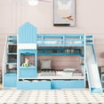 thumbnail image 3 of Harper & Bright Designs Stairway Twin Bunk Bed with Slide, Twin over Twin Castle Wooden Bedframe with Storage Staircase and Drawers for Boys Girls, Blue, 3 of 9