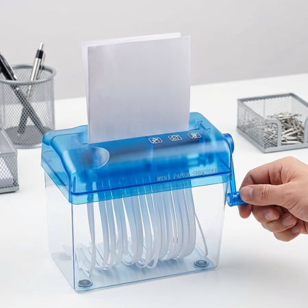 Portable Mini Hand Shredder Manual Paper Shredder for Documents Paper Cutting Tool for Home Office Desktop Stationery Christmas Birthday Gift Blue