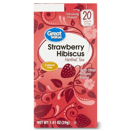 Great Value Strawberry Hibiscus Herbal Tea, 1.41 oz, 20 Count