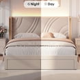 thumbnail image 4 of Euroco Upholstered King Size Platform Bed with Drawers, Velvet Bed with Wingback Headboard and RGB Light, Beige, 4 of 9