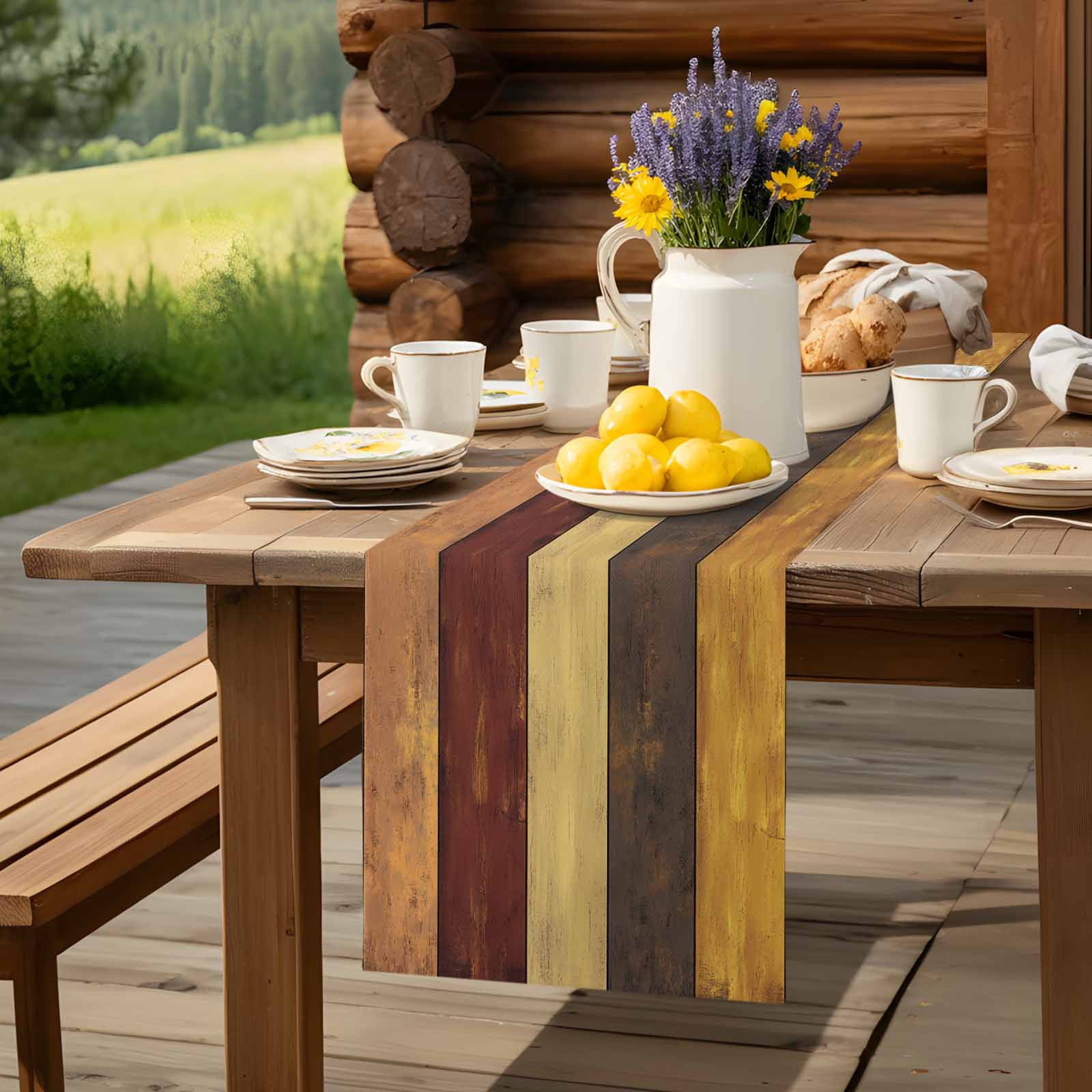 Vintage Farm Wood Plank Table Runner 90 Inches Long, Farmhouse Rustic Wood Grain Table Runners Tabletop Scarf Kitchen Dining Tables Decoration for Home Party Indoor Outdoor