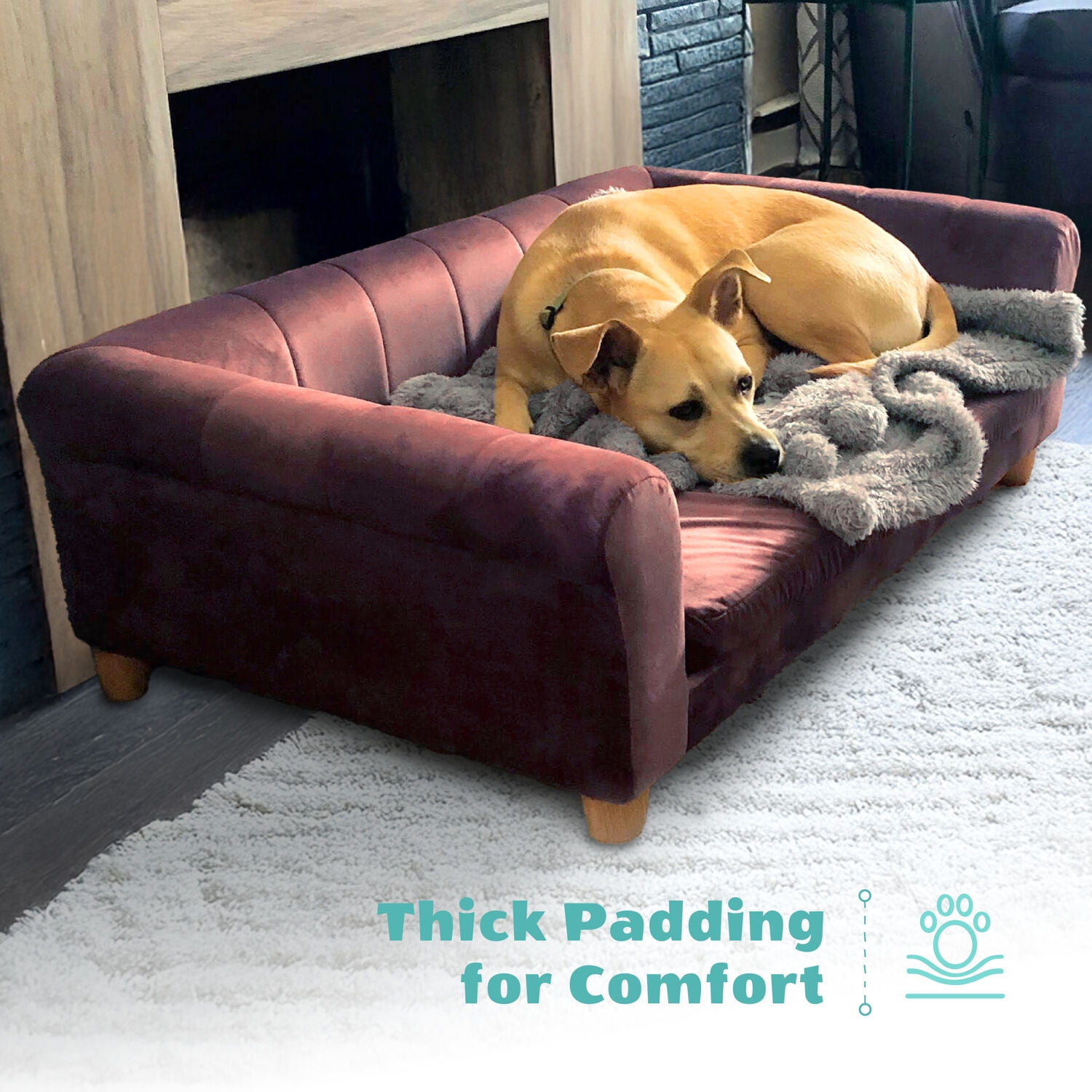 Critter Sitters 42-in. Elegant Brown Faux-Velvet Rectangle Dog Pet Bed