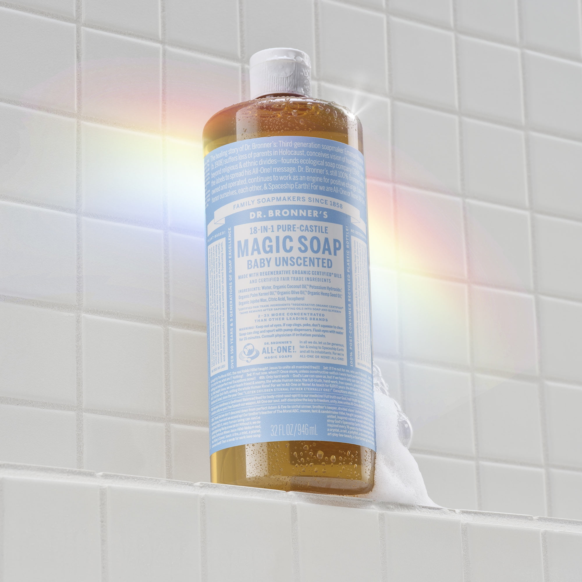 (3 pack) Dr. Bronner's Magic Soap - Castile Liquid Soap - 32 oz - Body Wash, Face Wash - Unscented - Age Group: Baby & All Ages