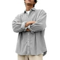 thumbnail image 3 of ZCFZJW Mens Corduroy Shirt Dressy Casual Long Sleeve Button Down Lapel Collar Shirts Lightweight Classic Loose Work Business Tops Silver XXXXL, 3 of 7