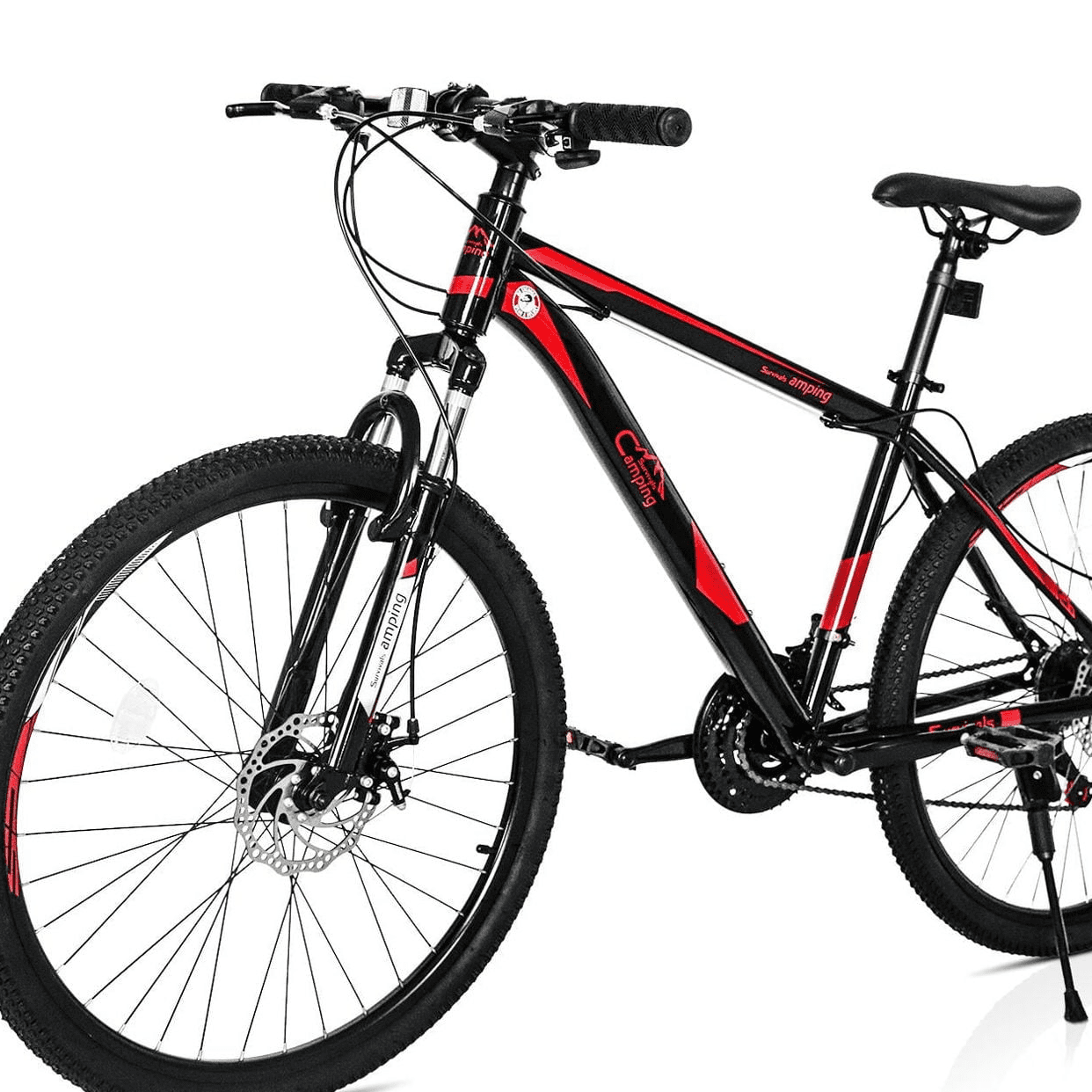 Campingsurvivals Mountain Bike 26 inch Durable Steel Frame Disc Brakes 21 Speeds Black Red Walmart