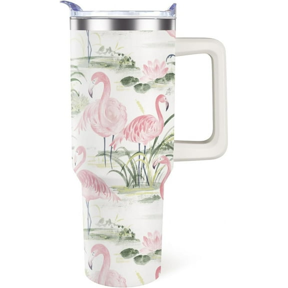 SM-XLHN Flamingo Tumbler with Handle Flamingo Gifts for Women 40oz Cup Stainless Steel Water Bottle Insulated Travel Coffee Mug with Lid and Straw