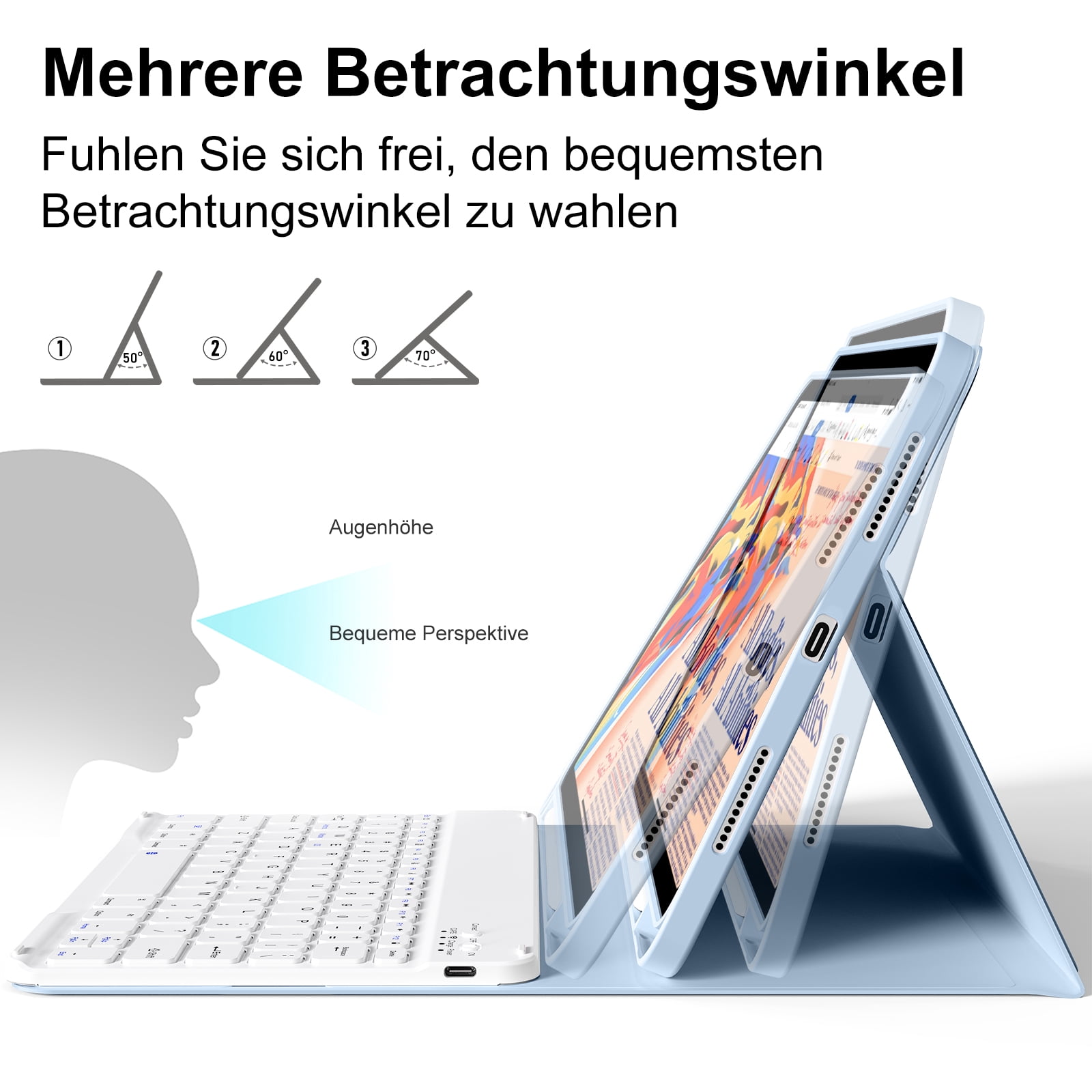 SZPSGC for iPad (A16) 11th Generation Case with Keyboard 11 inch 2025, iPad 10th Generation 10.9 inch Case with Pencil Holder, Multi-Angle Detachable Bluetooth Keyboard,Blue