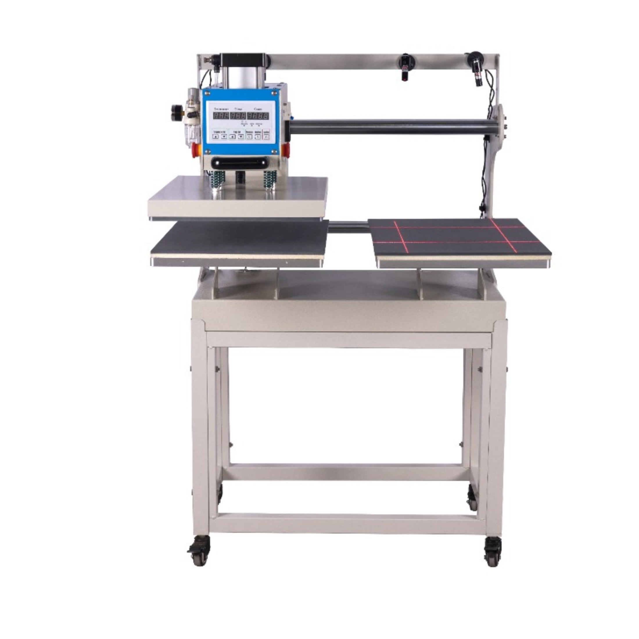 16x24 pneumatic sliding dual-platen heat press with infrared positioning and built-in air compressor
