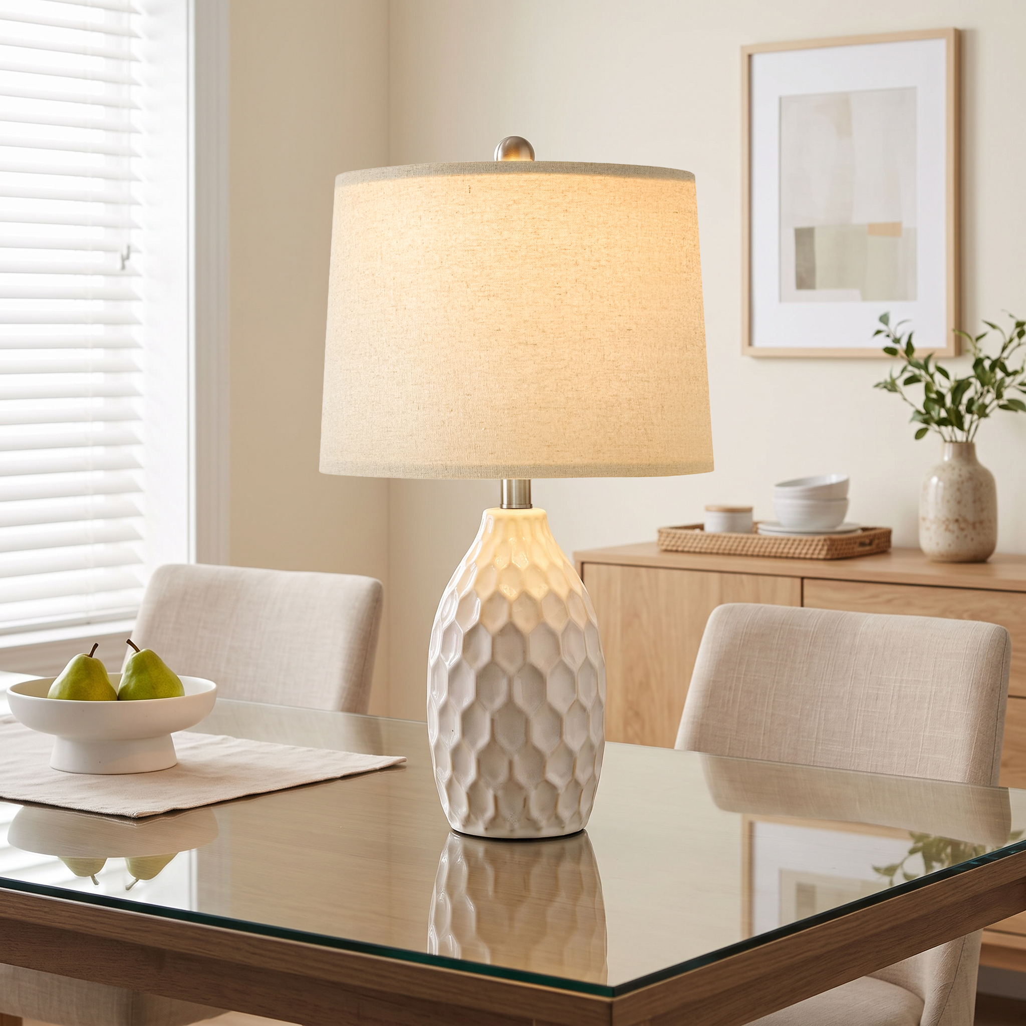 Oneach Modern Table Lamps, Ceramic, 21.5 Inches, Set of 2, White photo 7