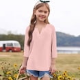 thumbnail image 4 of XADYUY Girls 3/4 Sleeve Shirts 10-12 Henley V Neck Button Down Toddler Girls T-Shirts Toddler T-Shirt Summer Dressy Cotton Tee Tops Girls,Pink,11-12Years, 4 of 4