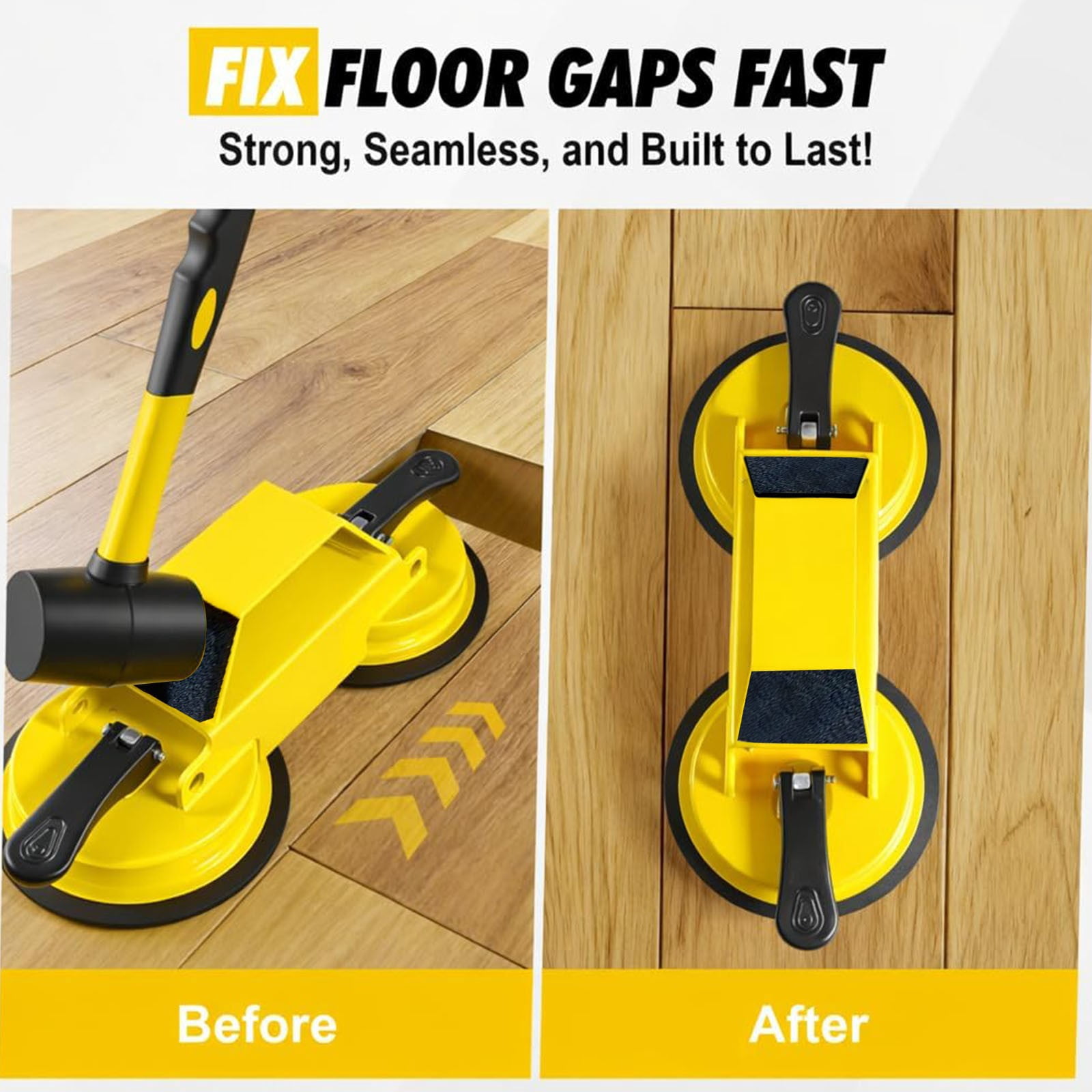2026 Floor Gap Fixer Tool Heavy Duty Yellow, Flooring Suction Cup Tool for Gaps, Laminate Hardwood Vinyl Floor Gap Repair Tool, Adjustable Impact Floor Gap Tool