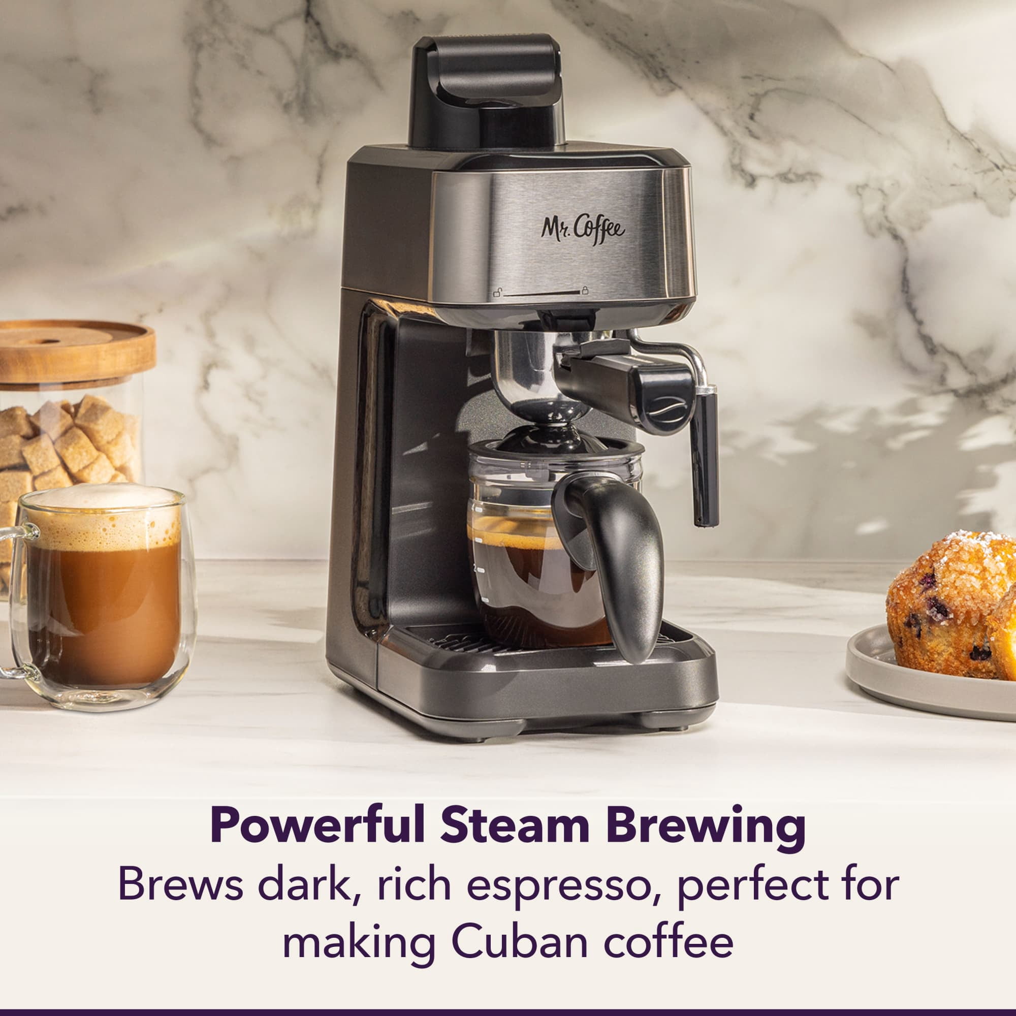 Mr. Coffee 4-Shot Steam Espresso Machine, Cappuccino Maker, and Latte Maker with Glass Carafe