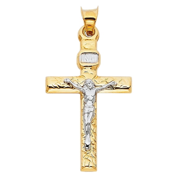 Gold 14K Two Tone Crucifix Cross Religious Pendant For Necklace or Chain