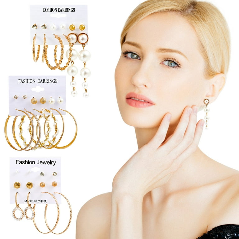 Wmkox8yii Pearl Earring Set Fashion Hoop Creative Metal Geometric