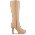 thumbnail image 3 of BLISSFUL STEP Women's Knee High Boots Platform Block Heels Round Toe Zip Boots Nude 6, 3 of 7