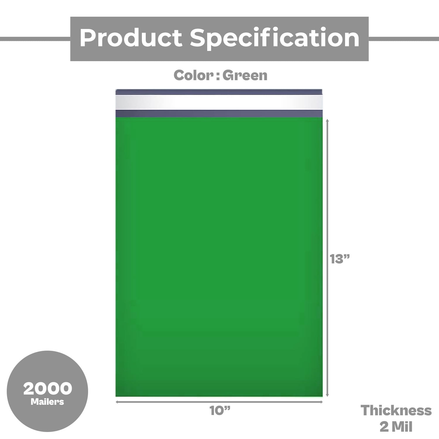 MMBM 2000 Green Poly Mailer 10" x 13" Premium 2 Mil Self Seal bags for Packing and Shipping