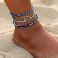 thumbnail image 5 of Granjero Gordo Pulseras 3 piezas/juego de múltiples capas para mujer, tobilleras de playa estilo bohemio, pulsera hecha a mano con olas marinas, color azul, 5 of 5